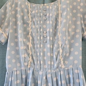 Vintage 1950s Jeanne Elegant Blue Polka Dot Casual Dress